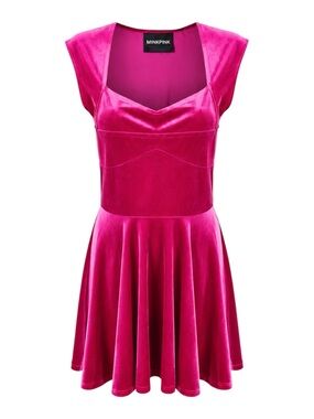 MINKPINK STOLEN MOMENT VELVET SKATER DRESS FUSCHIA SIZE MEDIUM - NEW, NO TAGS